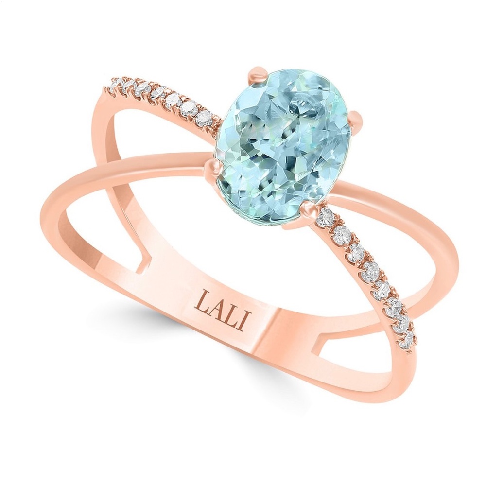 New, never worn. Lali 14k aquamarine & diamond ring